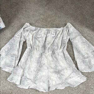 Peach Love California Off-Shoulder Snake Print Dress - Gray